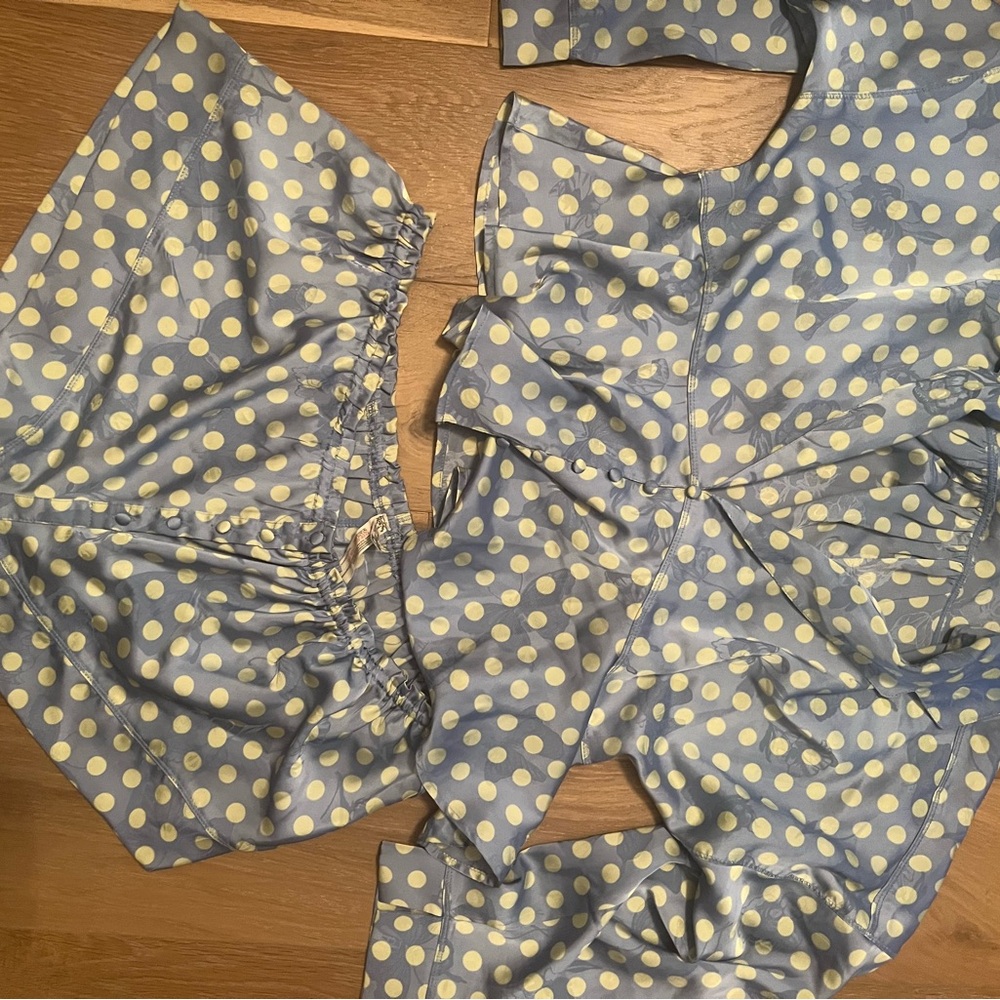 Free People Blue Polka Dot Pajama Set with Cream Dots